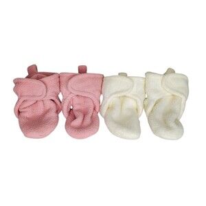 HB Hudson Baby Infant Newborn Cozy Fleece Booties Size 0-6 Months Pink & Cream
